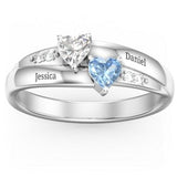 Double Heart Gemstone Ring with Accents