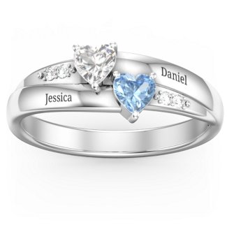 Double Heart Gemstone Ring with Accents