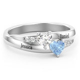 Double Heart Gemstone Ring with Accents