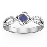 Solitaire Princess Cut Ring with Twisted Split Shank and Accents