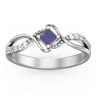 Solitaire Princess Cut Ring with Twisted Split Shank and Accents