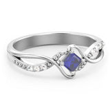 Solitaire Princess Cut Ring with Twisted Split Shank and Accents