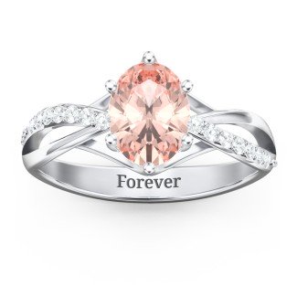 Oval Cut Gemstone Ring with Twisted Band and Accents