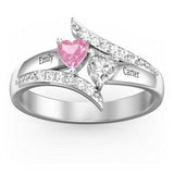 Flared Bypass Ring with Heart Cut Gemstones and Accents