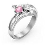 Flared Bypass Ring with Heart Cut Gemstones and Accents