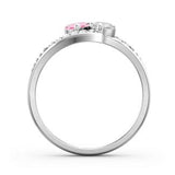 Flared Bypass Ring with Heart Cut Gemstones and Accents