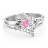 Flared Bypass Ring with Heart Cut Gemstones and Accents
