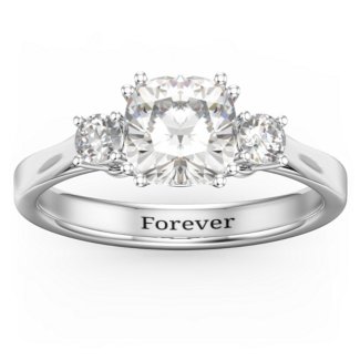3 Stone Cushion Cut Duchess Ring with Side Stones