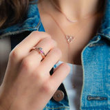 Double Heart Gemstone Ring with Accents