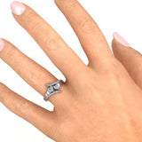 Flared Bypass Ring with Heart Cut Gemstones and Accents
